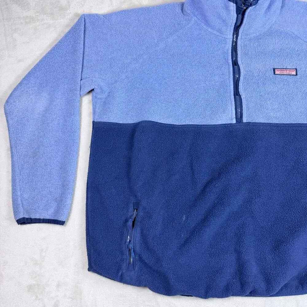 Vineyard Vines Blue Color Block Polar Fleece Half Zip Womens XL